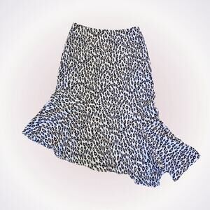 Lush black, white, and tan animal print ruffle midi skirt | Sz XS